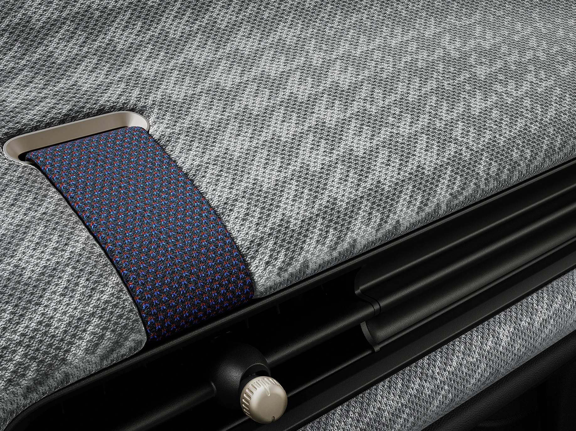 Close view of the 2D-knit dashboard inside of the MINI Cooper.