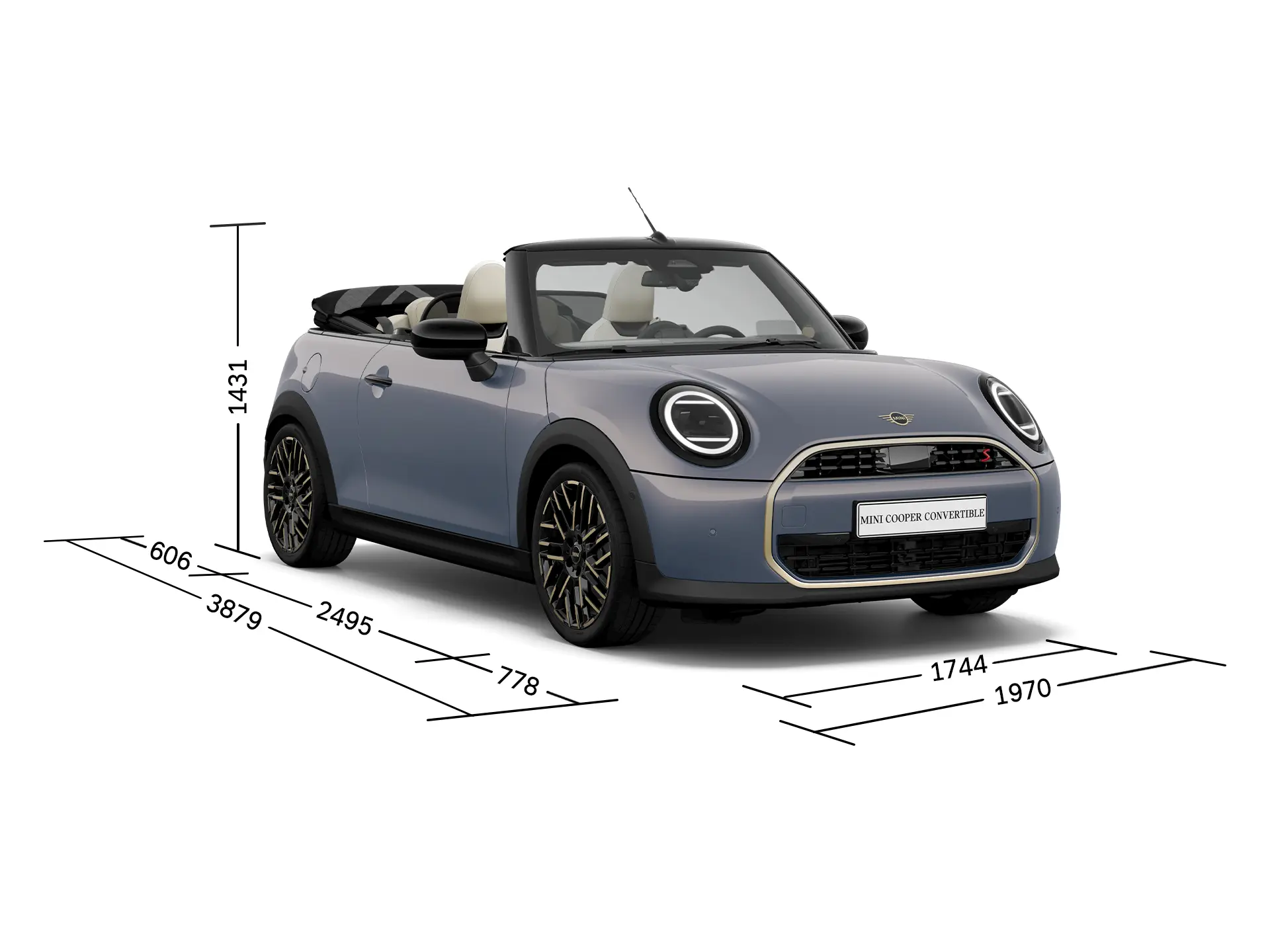 MINI Cooper Convertible - Front View with Dimensions