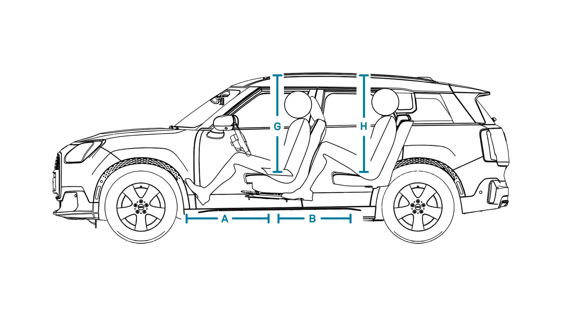 All-electric MINI Countryman - Dimensions Interior Side