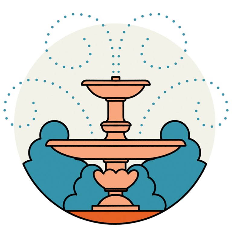 Illustration of a fountain that symbolizes the point “reduced water consumption”.