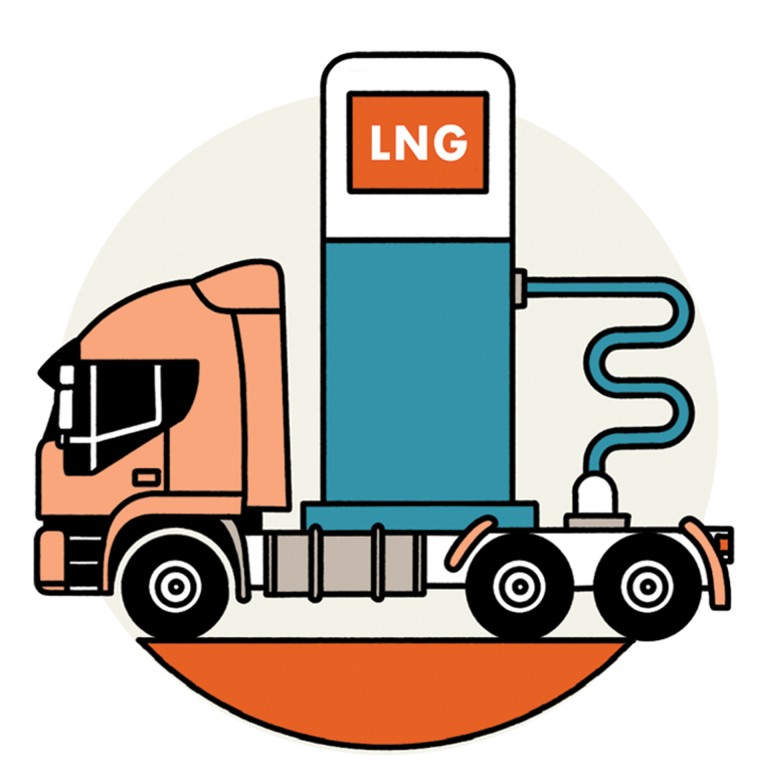 Illustration of a LNG-powered truck for the point “focus on environmentally conscious logistics.” 