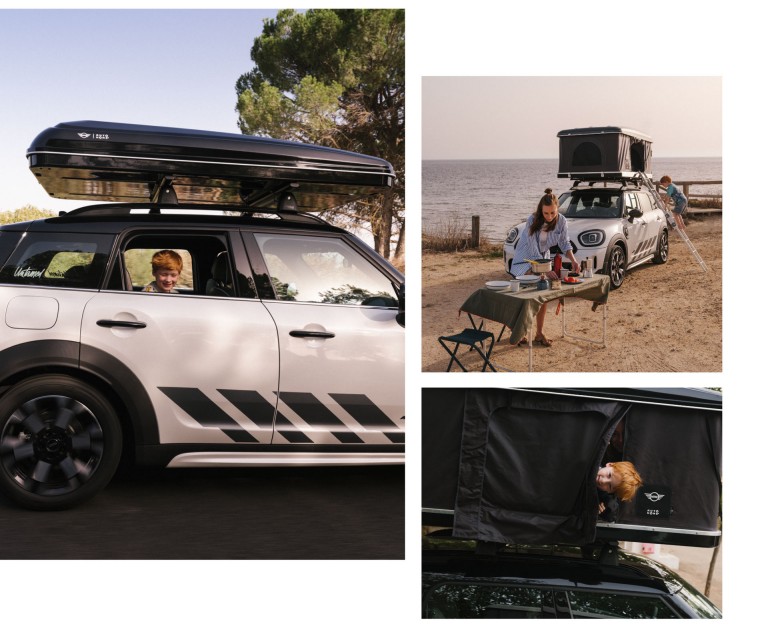 Pepe looks out of the car window.   In Tarifa, the author prepares a snack on the beach in front of the car. Pepe is looking out of the roof tent.